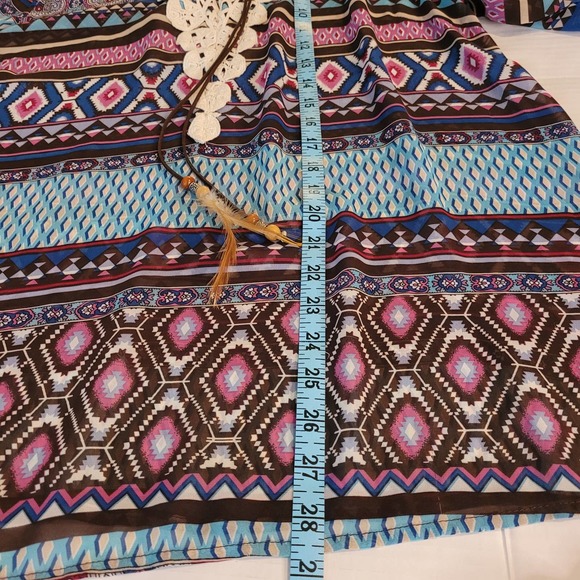 Umgee‎ Women's V-Neck Crochet Trim Paisley Stripe Tassel Popover Boho Size Large - Picture 10 of 12